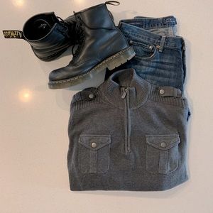 Military Style Sweater. Gray.